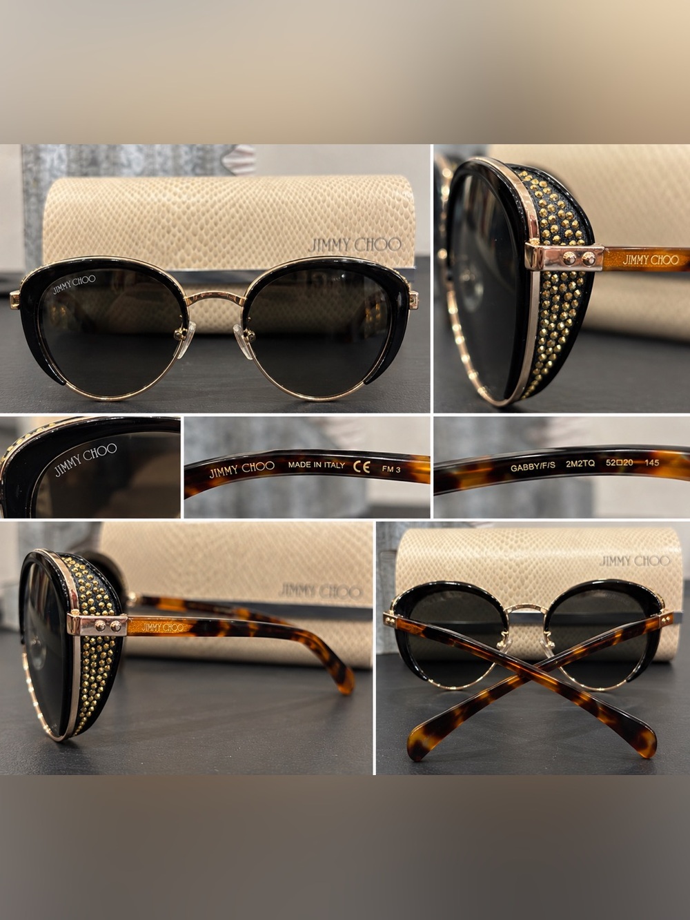 Jimmy Choo Authentic Black Tortoiseshell Crystal-Embellished Sunglasses